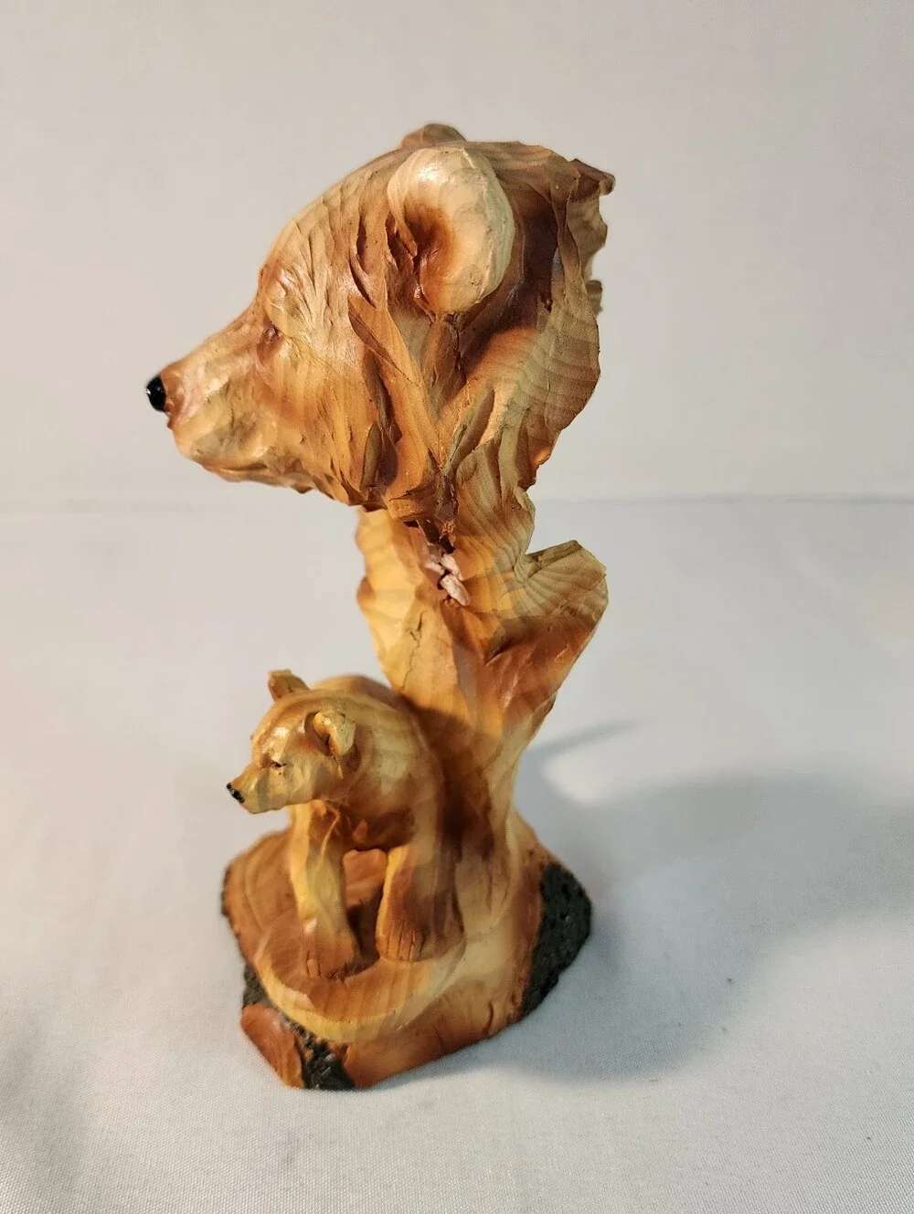 Zeckos Carved Wood Look Mother Bear and Cub Tabletop Statue
